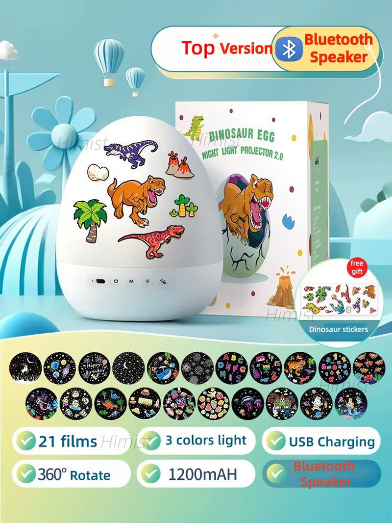 Dinosaur Egg Night Light Projector for Kids Rotating Star Projector with Soothing Music Box & 21 Films, USB Baby Nightlight Gift