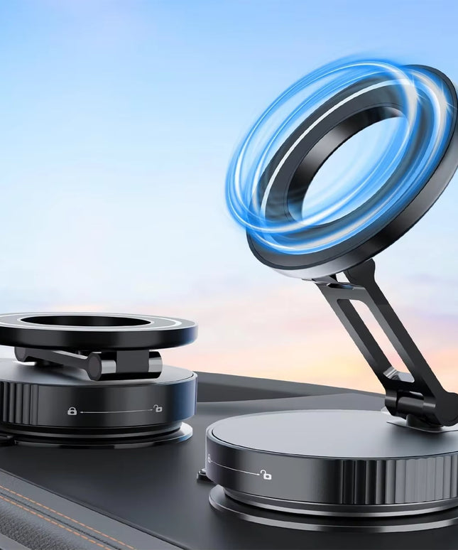 360° Foldable Vacuum Magnetic Phone Holder, Magnetic Car Phone Mount, Hands-Free Suction Cup Phone Holder for Smooth Surface