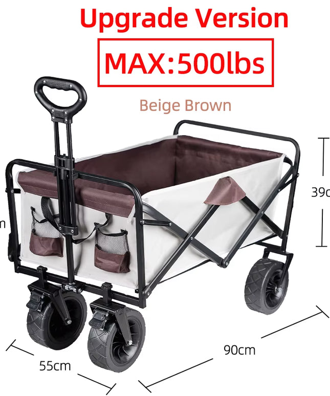Heavy Duty Folding Wagon Cart – Upgraded 500LB / 250KG Collapsible Outdoor Utility Wagon 