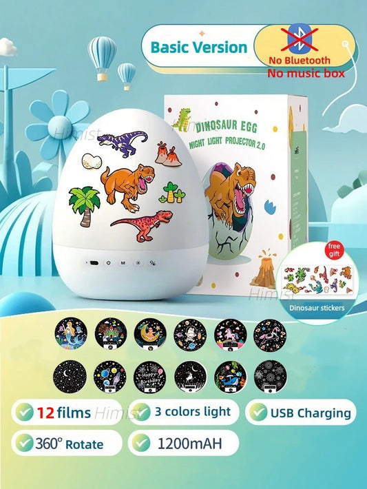 Dinosaur Egg Night Light Projector for Kids Rotating Star Projector with Soothing Music Box & 21 Films, USB Baby Nightlight Gift